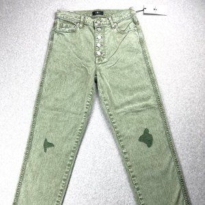 7 For All Mankind Jeans Womens Green High Waist Cropped Button Fly Size 26 & 28